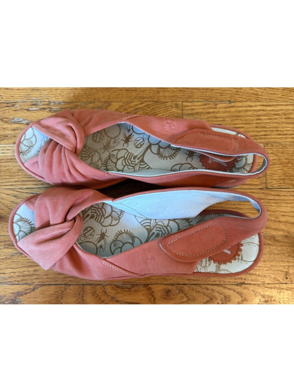 NEW Fly London Burnt Orange Twist Front Slingback Wedges size 40